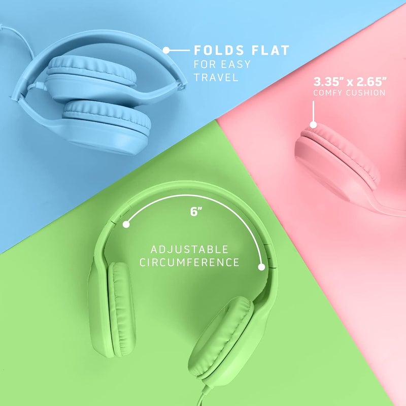 Sonitum Kids Headphones for School Bulk Set 5-Pack On-Ear, 3.5mm, Wired Headphones for Schools & Libraries – Adjustable, Cushioned Wired Kids, (Mixed Colors) - Image 4